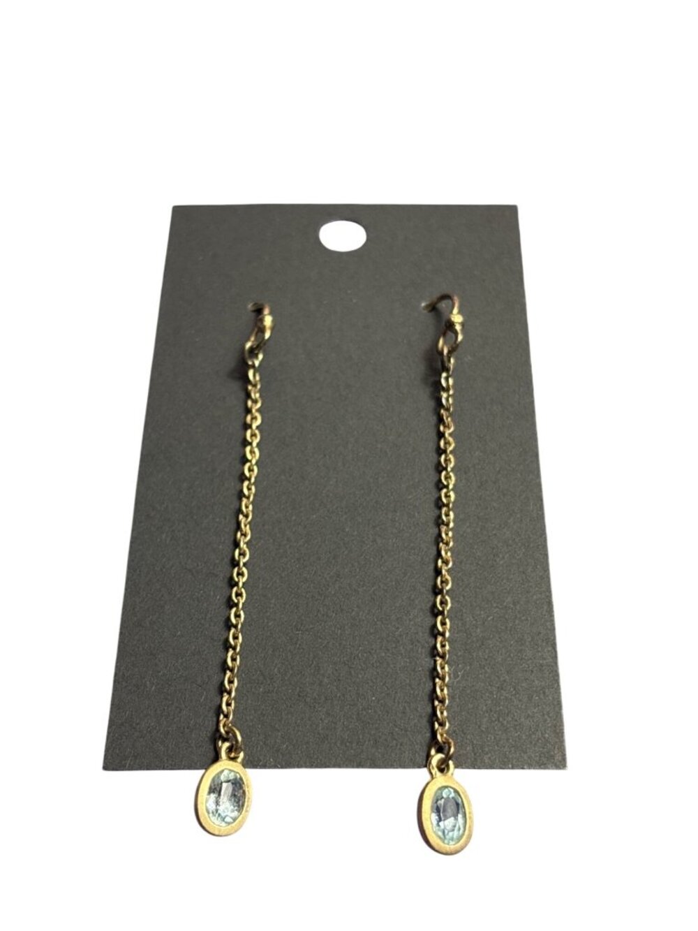 Vintage Goldtone Chain Dangle Earrings Blue Rhinestone 2.75 inches